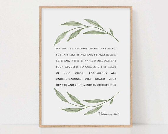 Philippians 4:6-7 Do Not Be Anxious Watercolor Olive Branch Poster