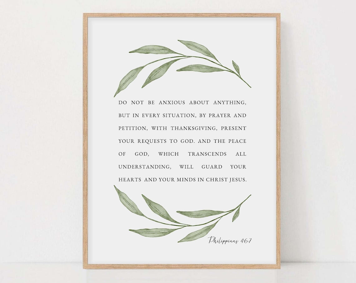 Philippians 4:6-7 Do Not Be Anxious Watercolor Olive Branch Poster