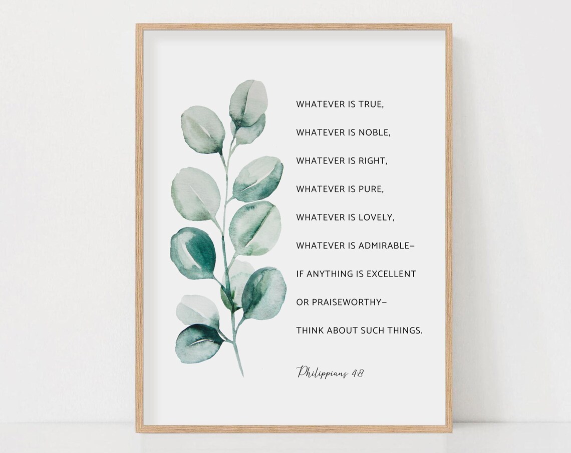 Philippians 4:8 Bible Verse, Watercolor Botanical Scripture