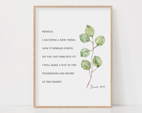 Isaiah 43:19 Watercolor Botanical Scripture Art Print