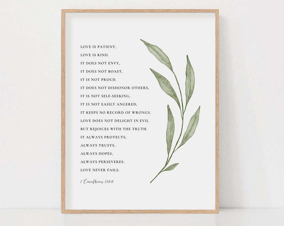 1 Corinthians 13:4-8 Botanical Scripture Art Print