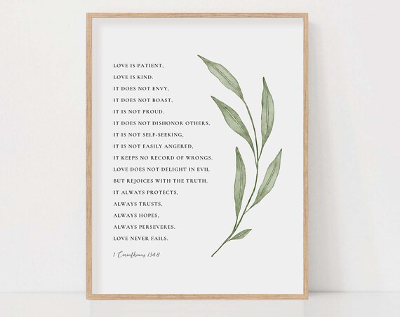 1 Corinthians 13:4-8 Botanical Scripture Art Print
