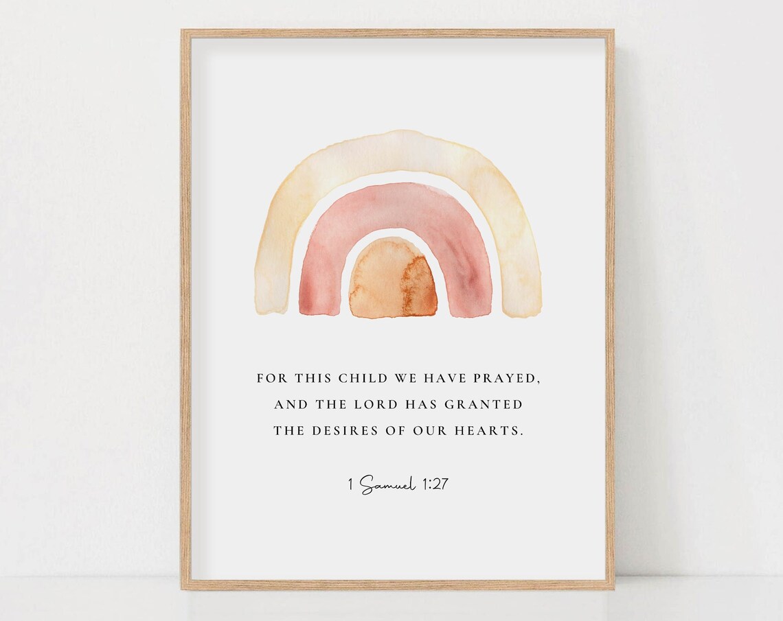 1 Samuel 1:27 Watercolor Rainbow Scripture Art Print