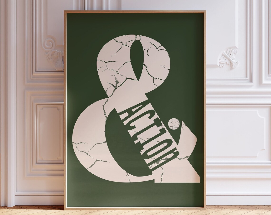 Action Ampersand Typography Green Cream Modern Wall Decor Poster
