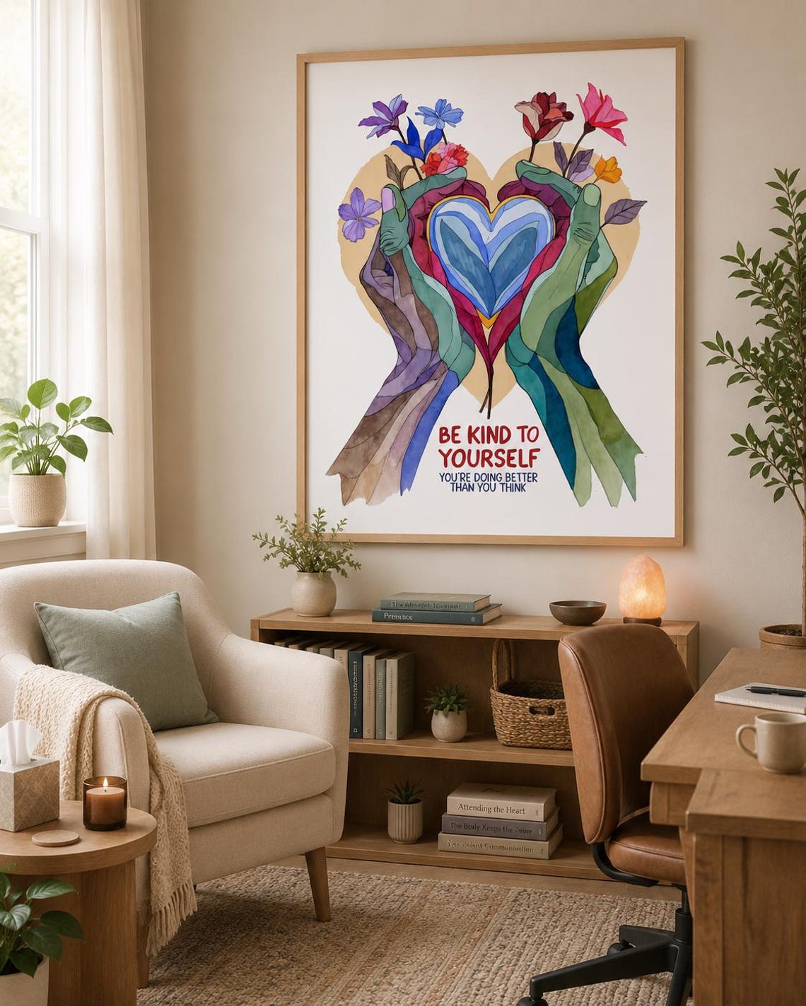 Be Kind To Yourself Watercolor Motivational Wall Art Self Care Quote Print Mental Health Decor - Image 5