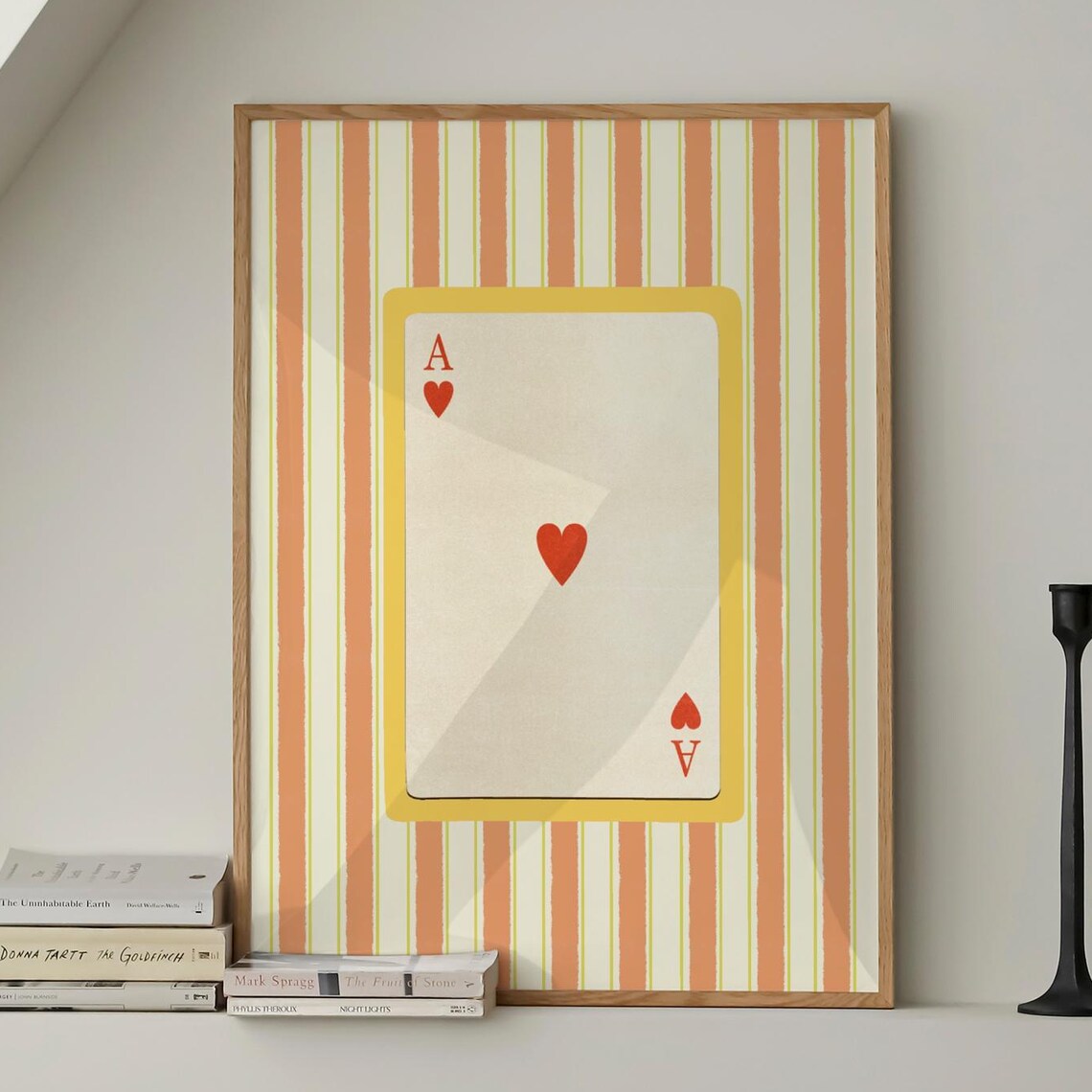 Retro Ace of Hearts Playing Card Orange Striped Bar Decor Poster