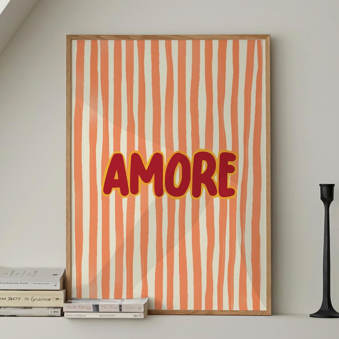 Amore Red Bubble Letters Coral Striped Retro Typography Poster