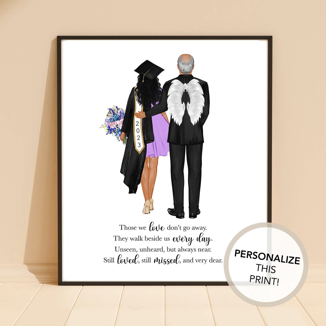 Personalized Graduate and Guardian Angel Father Memorial Quote Poster - Image 2