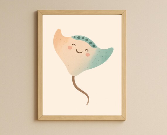 Smiling Pastel Stingray With Dotted Pattern Nursery Kids Poster