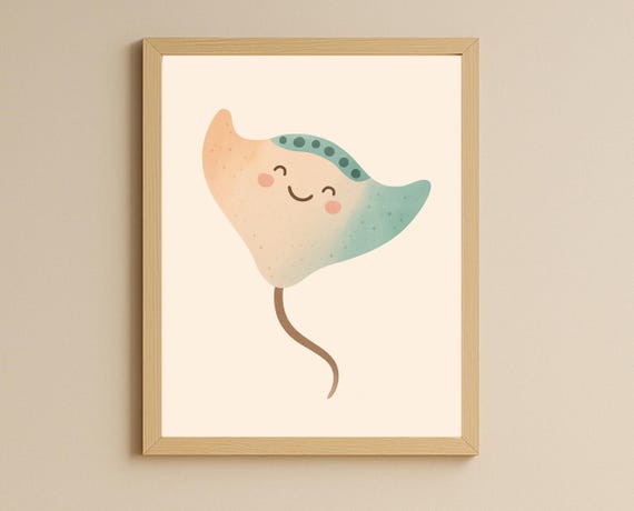Stingray Wall Art Ocean Animal Nursery Decor Cute Sea Life Poster For Kids Room