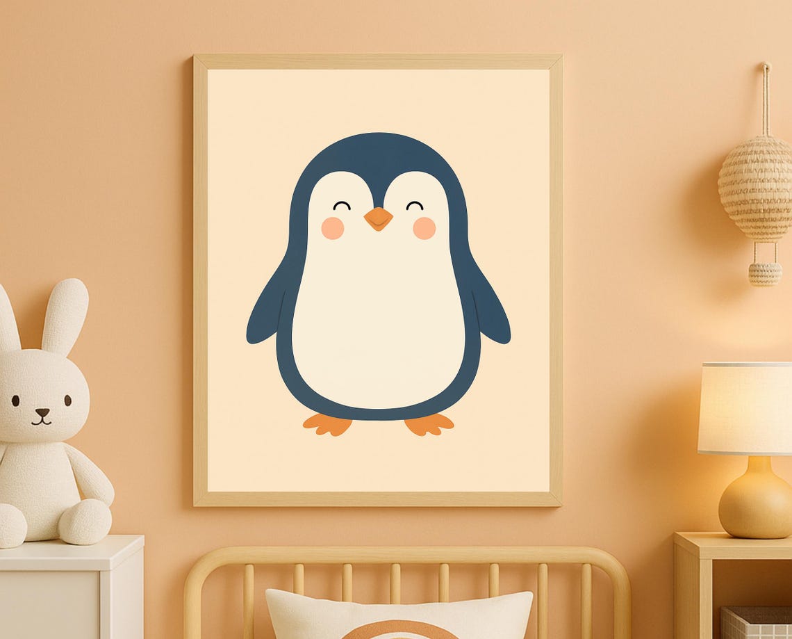 Cute Penguin Wall Art Minimal Nursery For Baby Or Toddler Scandinavian Kids Poster - Image 2