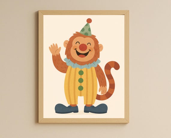 Clown Monkey Wall Art Hobby Animal Series Circus Nursery Decor Playful