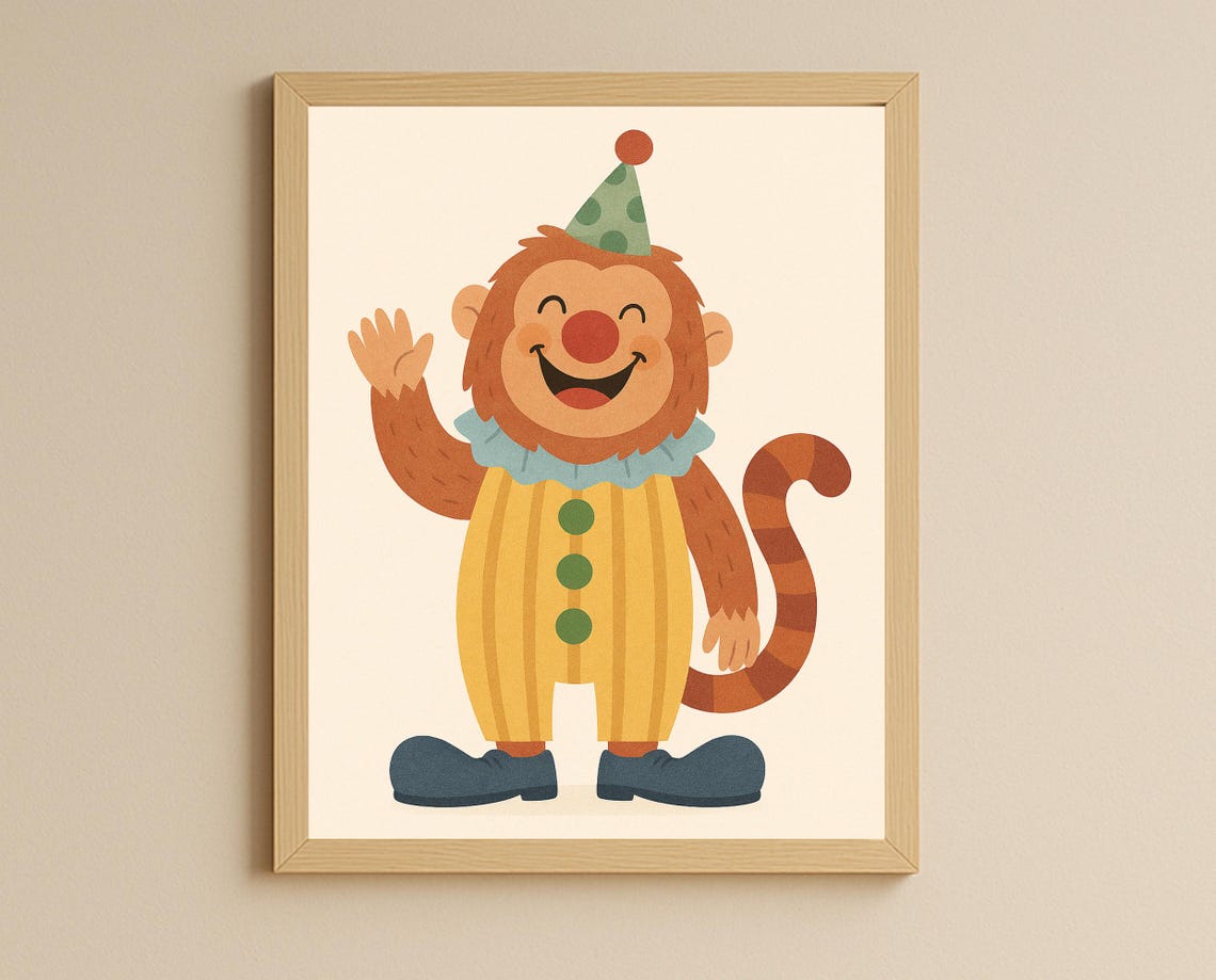 Clown Monkey Wall Art Hobby Animal Series Circus Nursery Decor Playful