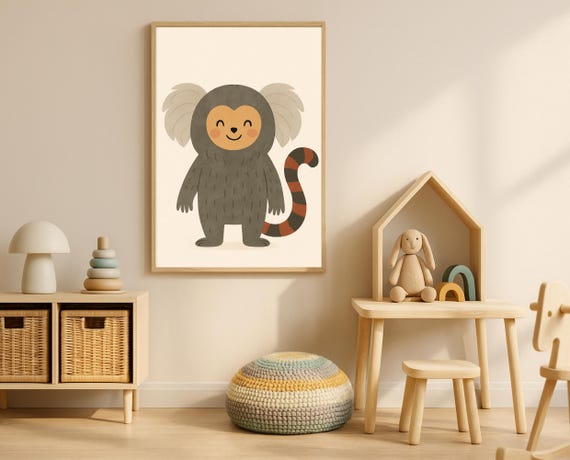 Pygmy Marmoset Wall Art Jungle Animal Nursery Decor Cute Monkey For Kids Room