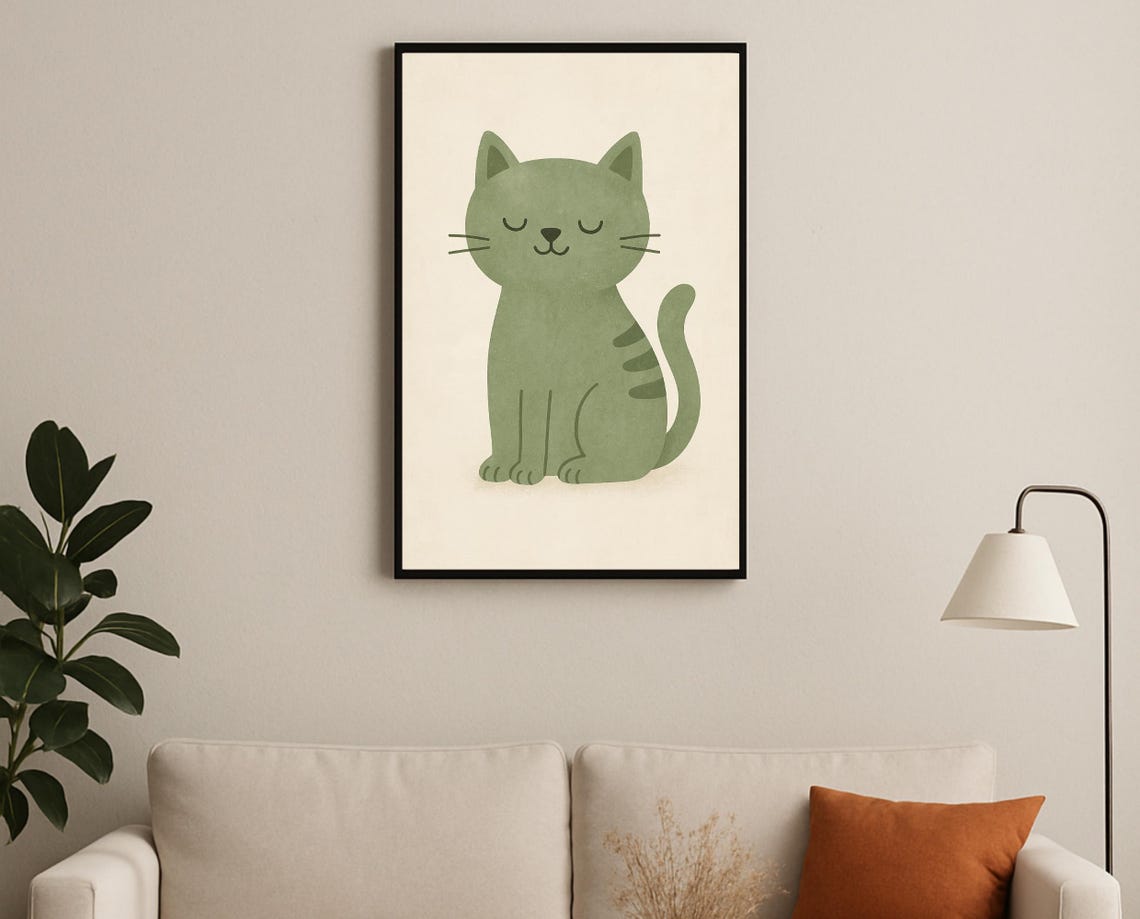 Sage Green Cat Nursery Wall Art Cute Kitten Minimalist Kids Room Decor Download0