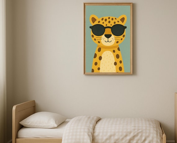Cool Leopard Nursery Wall Art Cheetah Kids Room Cute Animal Poster Instant Genderneutral Decor