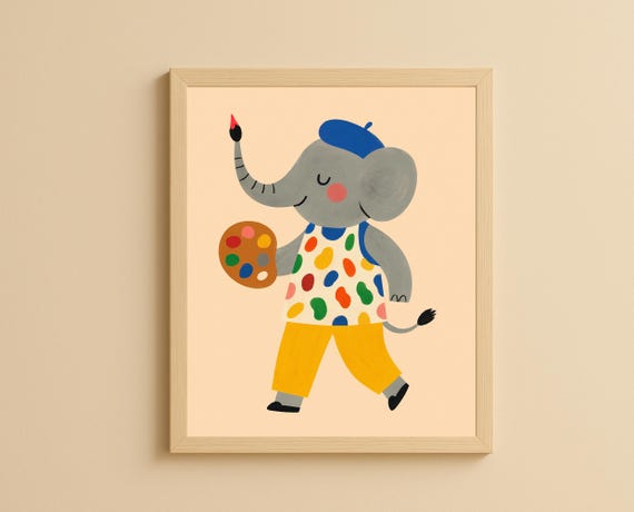 Painter Elephant Wall Art Artistic Animal For Nursery Decor Modern Print Kids Room