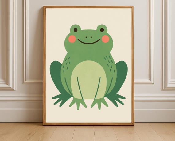 Frog Wall Art Cute Green Nursery Decor Kids Room Animal Poster