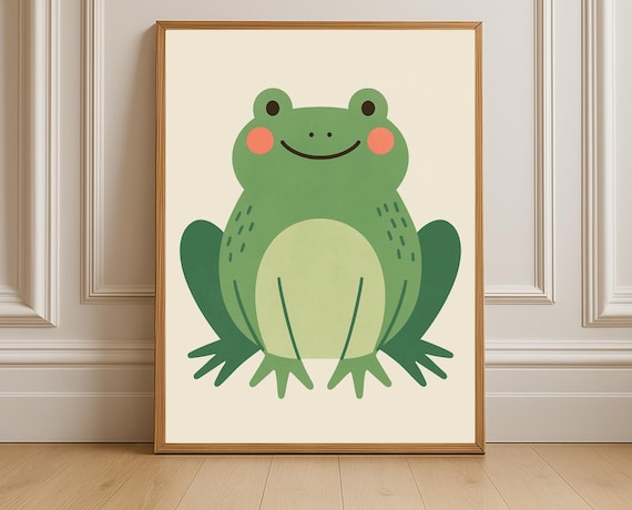 Smiling Frog Nursery Poster Cute Green Toad Kids Room Decor Art