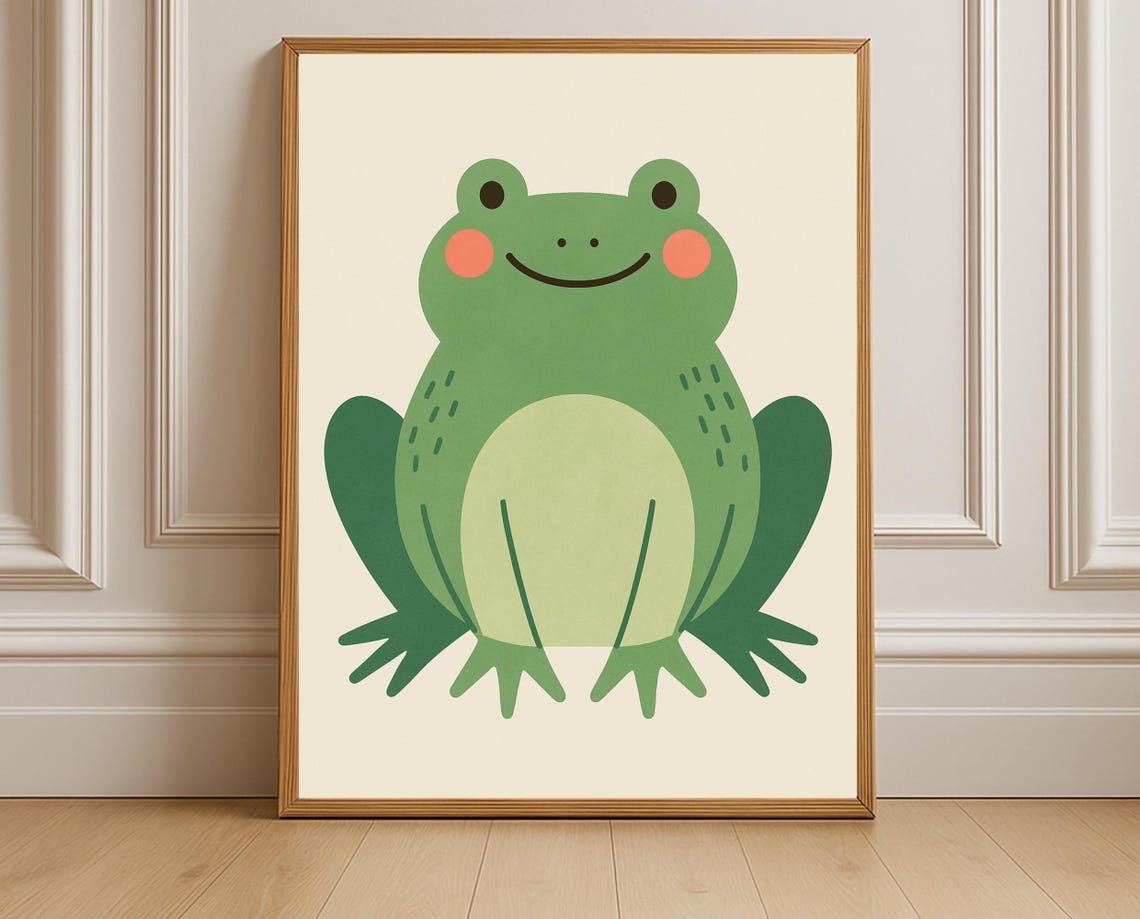Frog Wall Art Cute Green Nursery Decor Kids Room Animal Poster