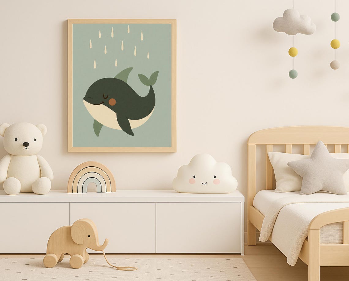 Smiling Orca Wall Art Ocean Animal Print For Nursery Kids Room Instant