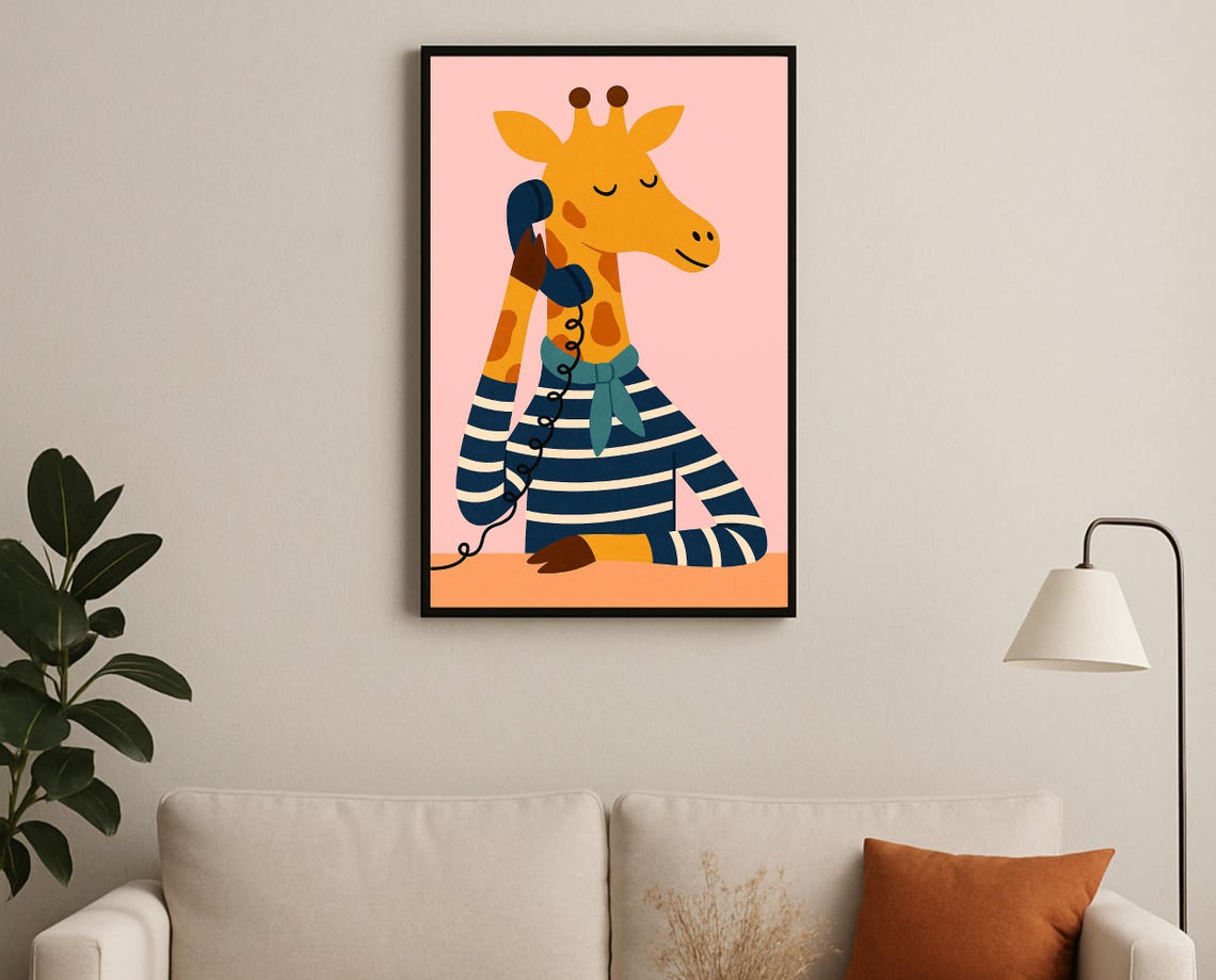 Talking Giraffe Wall Art Striped Shirt Animal Print Hobby Series