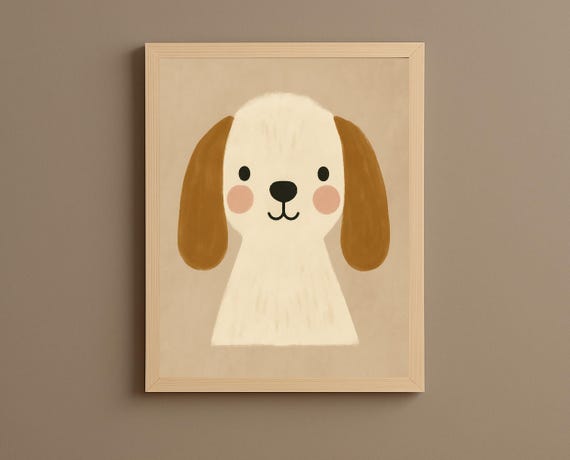 Cute Puppy Wall Art Minimal Dog Nursery Print For Toddler Room Decor Animal Poster