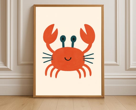 Crab Nursery Wall Art Ocean Animal Kids Room Playroom Decor Coastal Nautical Sea Life Poster Instant