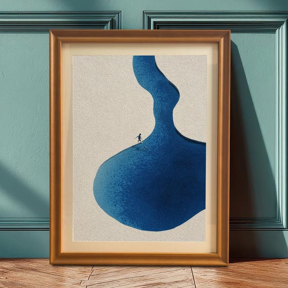 Abstract Blue River Art Print Wood Framed Wall Decor