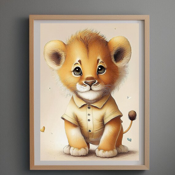Baby Lion Cub in Button-Up Shirt Cute Nursery Illustration Poster