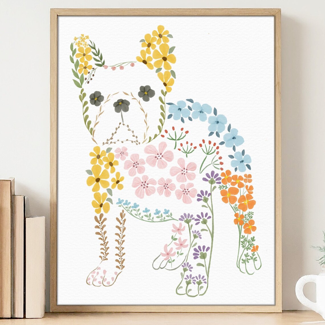 French Bulldog Wildflowers Pressed Flower Style Cute Dog Poster
