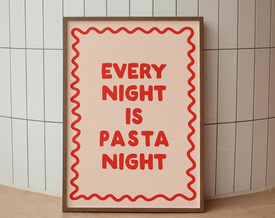 Every Night Is Pasta Art Print Funny Kitchen Decor Wall Poster Retro Food Spaghetti