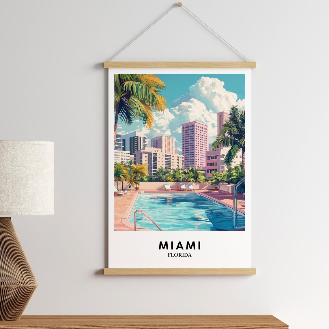 Miami Florida Retro Pool Palm Trees Sunny Vintage Travel Poster