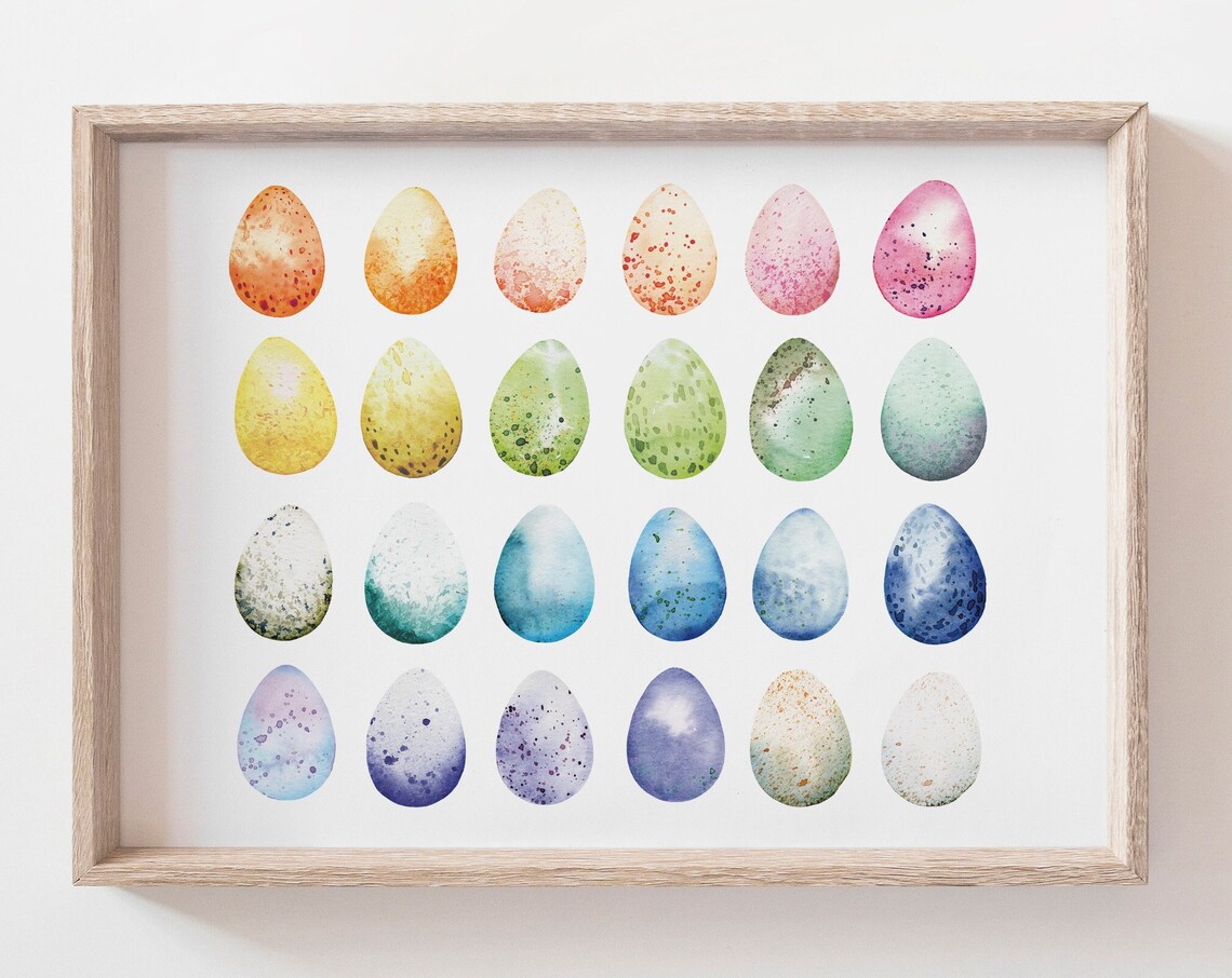 Colorful Watercolor Easter Eggs Spring Holiday Pastel Wall Art - Image 3