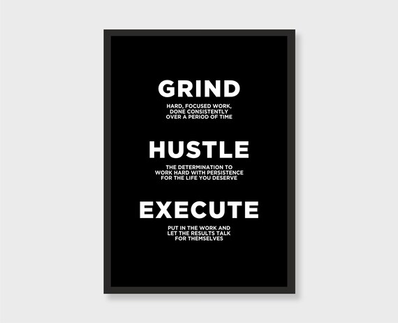 Grind Hustle Execute Definition Print Office Decoration Wall Inspirational Wall Art Decor Room Deco Entrepreneur File
