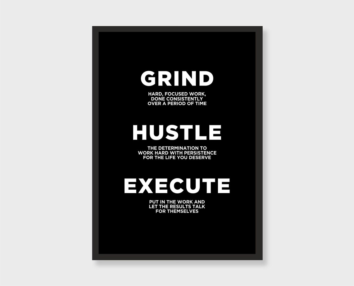 Grind Hustle Execute Definition Print Office Decoration Wall Inspirational Wall Art Decor Room Deco Entrepreneur File
