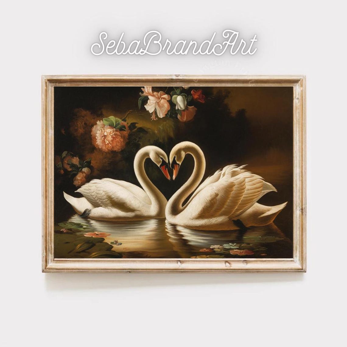 Two Swans Forming A Heart On A Dark Lily Pond Classical Poster