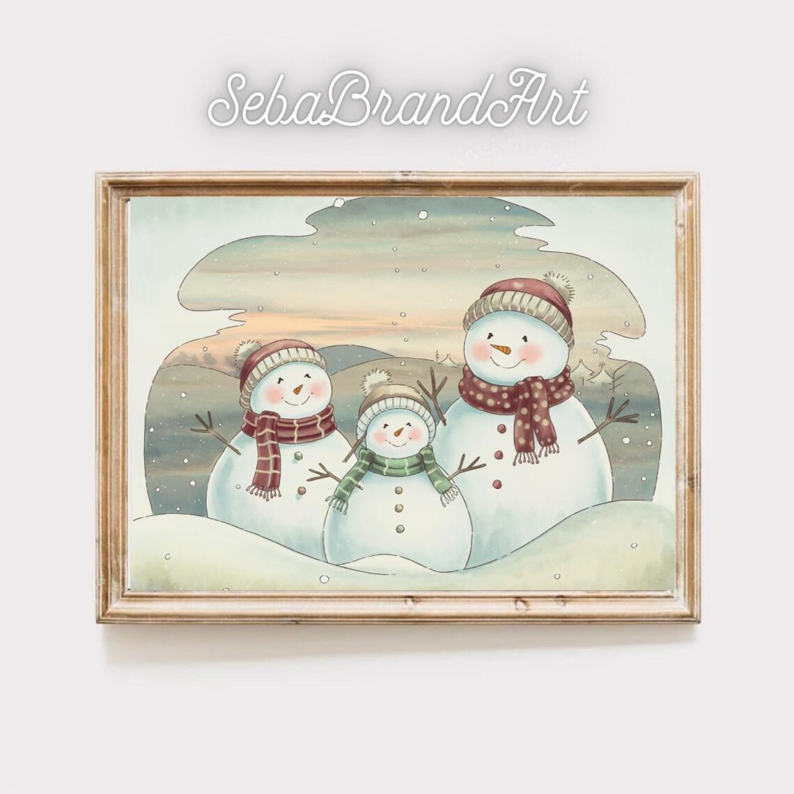 Cute Snowman Family Winter Wonderland Holiday Art Gift Poster