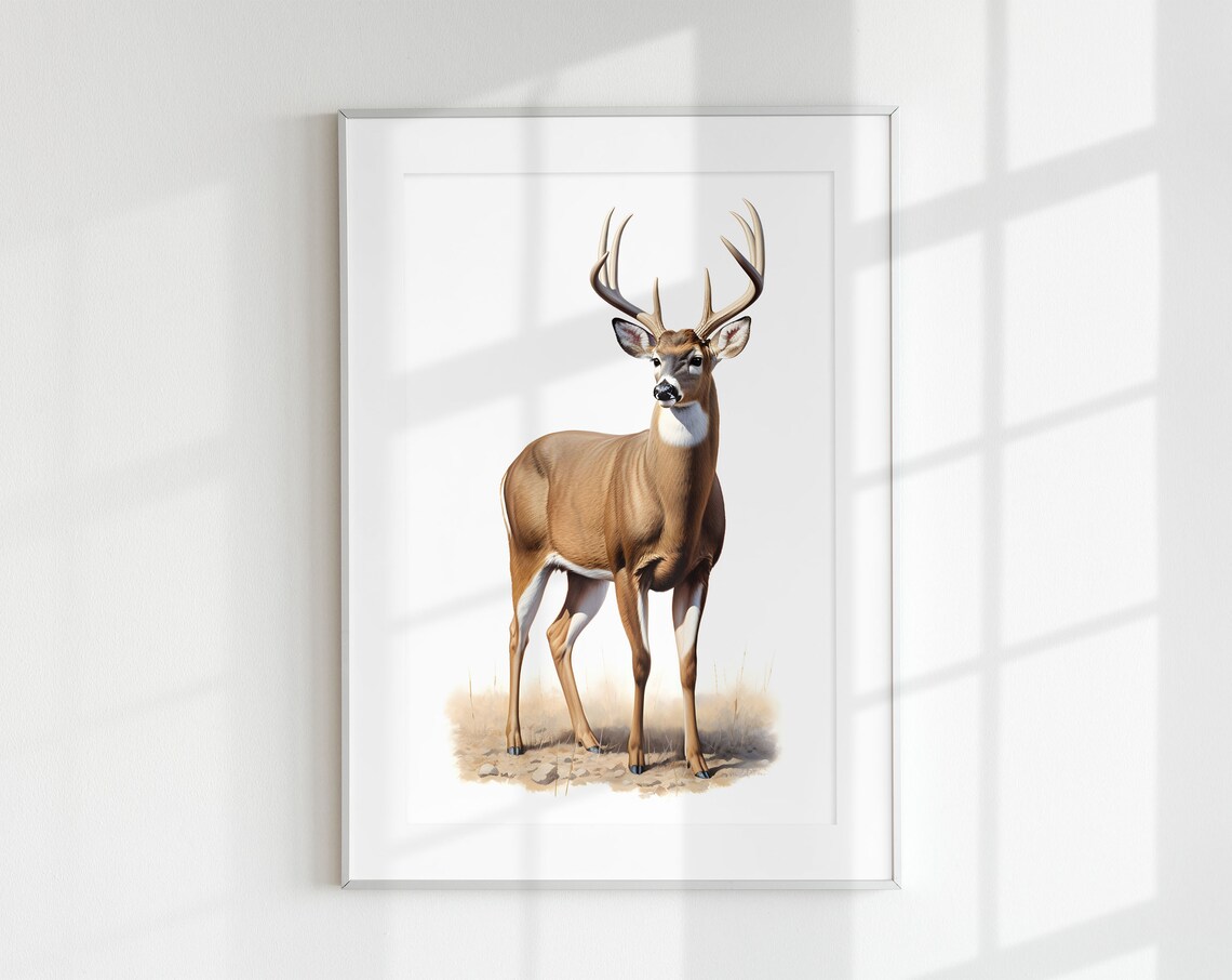 White Tailed Deer Minimal Poster, Wildlife Art