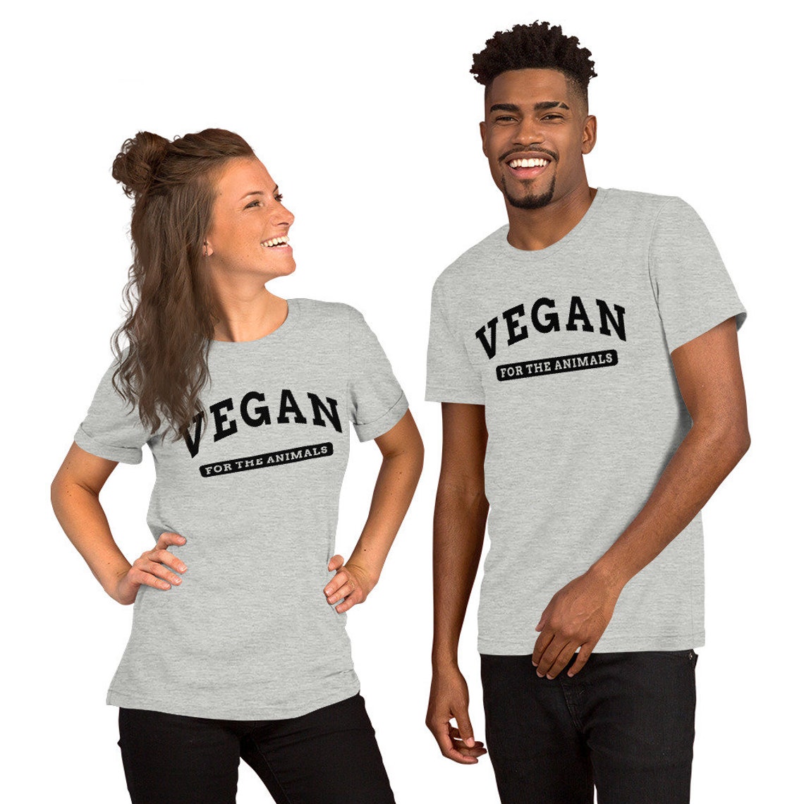 Vegan for the Animals Varsity Style Heather Gray Tee Print Design - Image 4