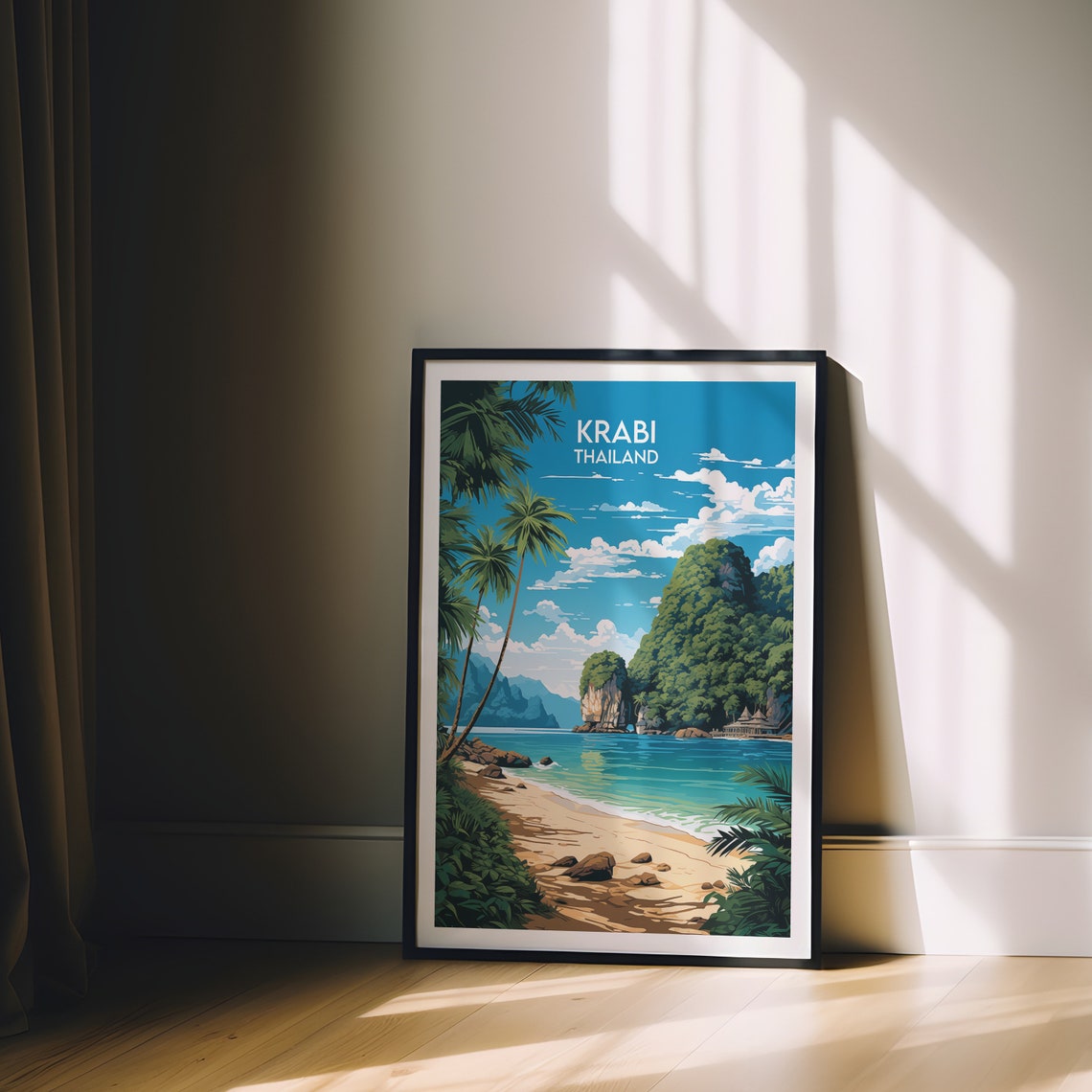 Krabi Thailand Limestone Karst Cliff Palm Beach Island Travel Poster - Image 2