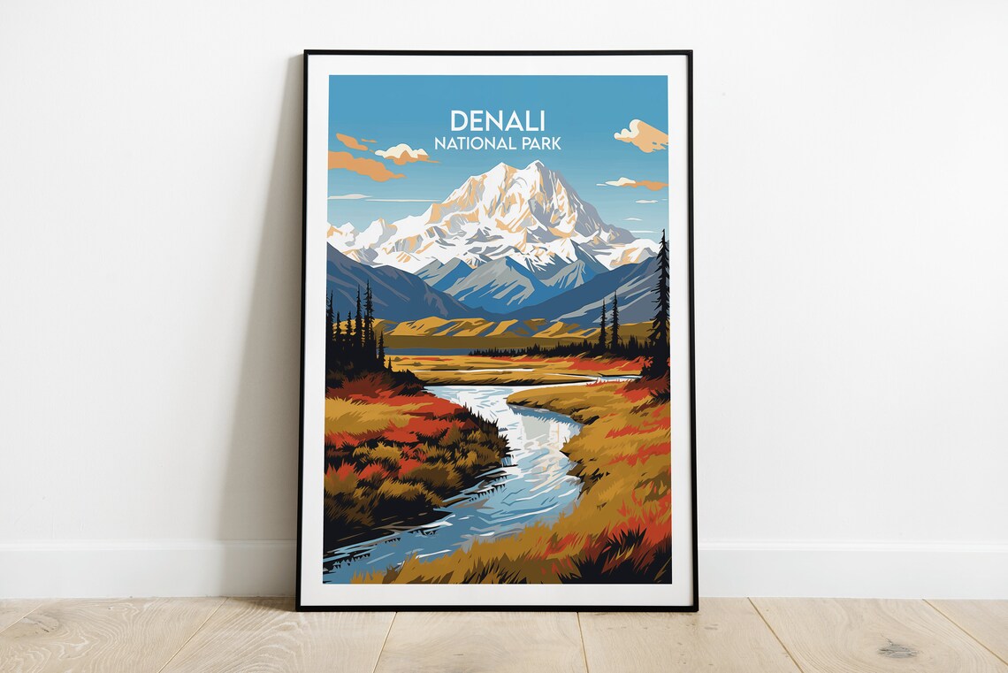 Denali National Park Travel Poster, Alaska Print
