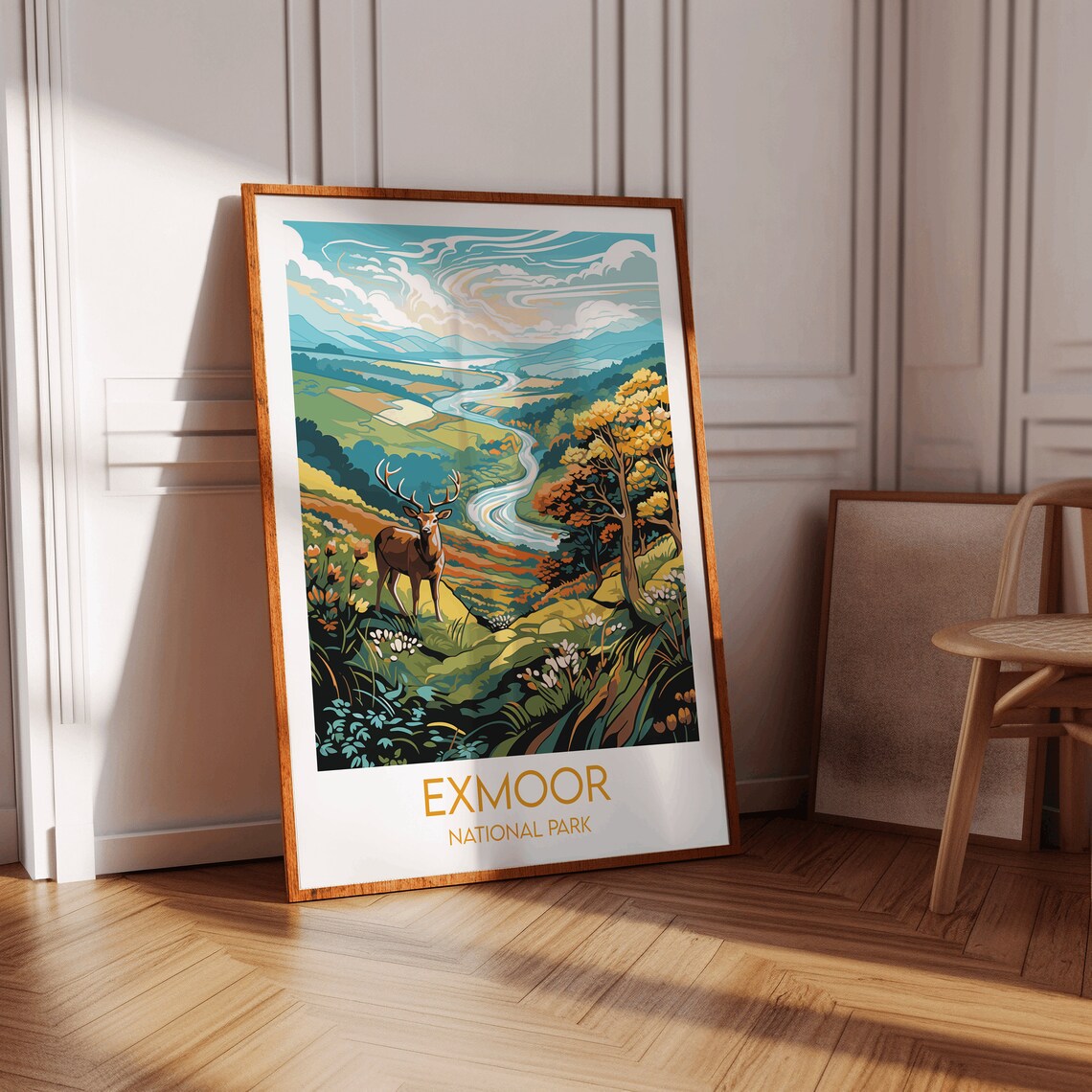 Exmoor National Park Red Deer Stag Valley River Travel Poster - Image 3