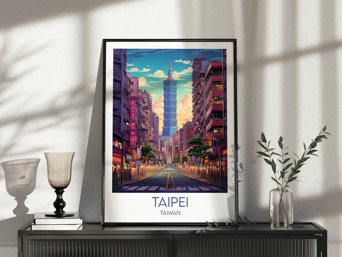 Taiwan Taipei 101 Tower City Street Sunset Dusk Scene Art Poster - Image 5