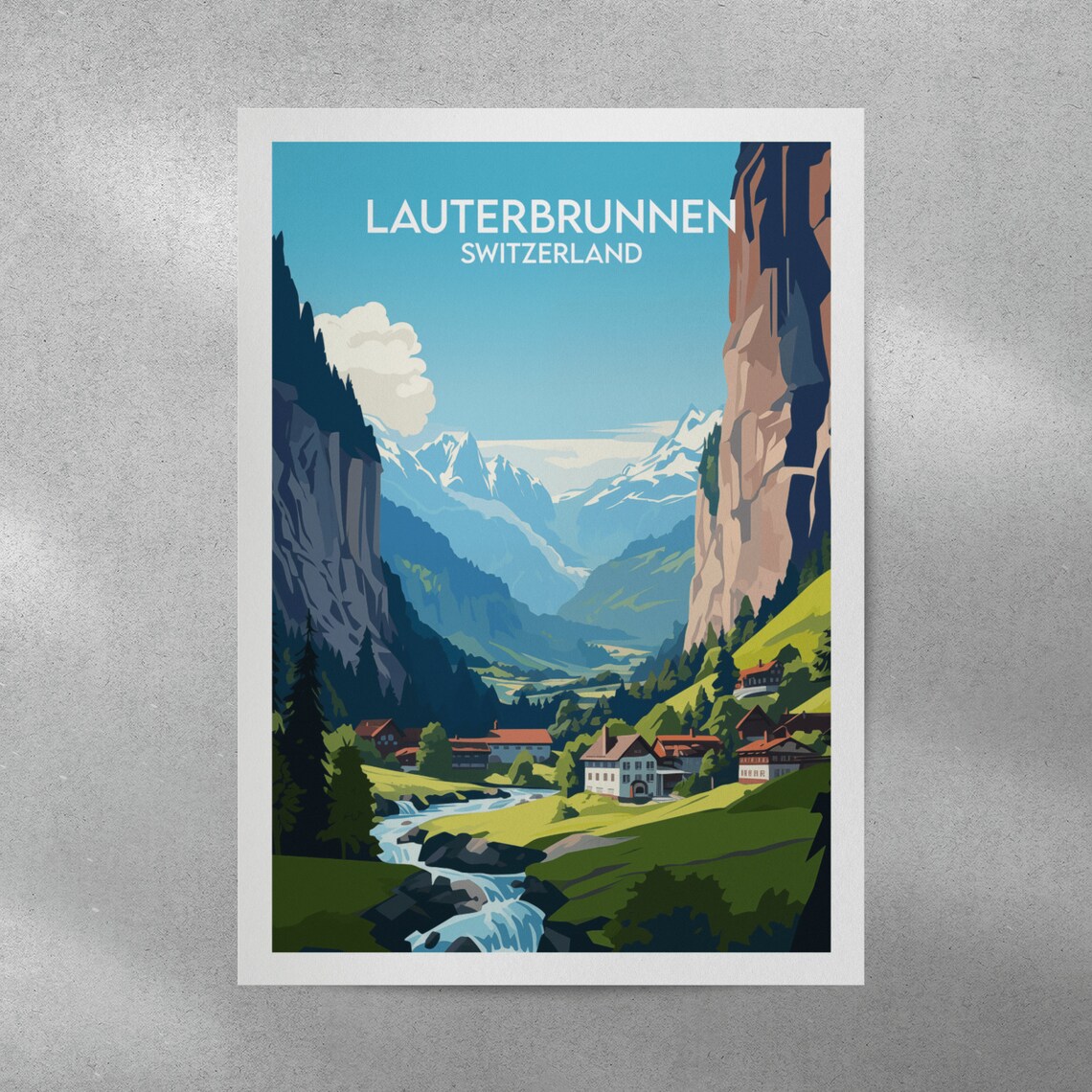 Lauterbrunnen Switzerland Alpine Valley Village Travel Poster - Image 2