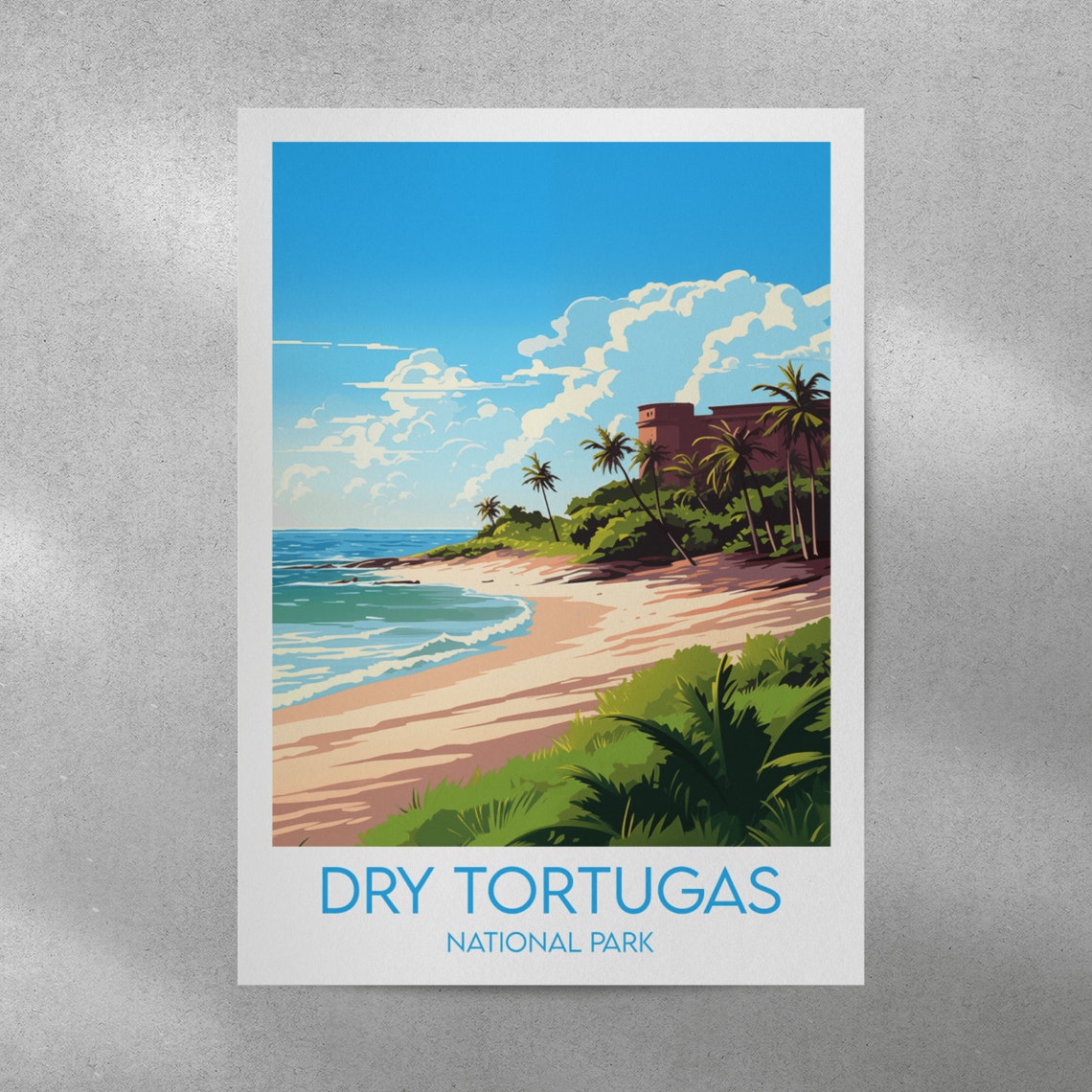 Dry Tortugas National Park Beach Palms and Ocean View Travel Poster - Image 2