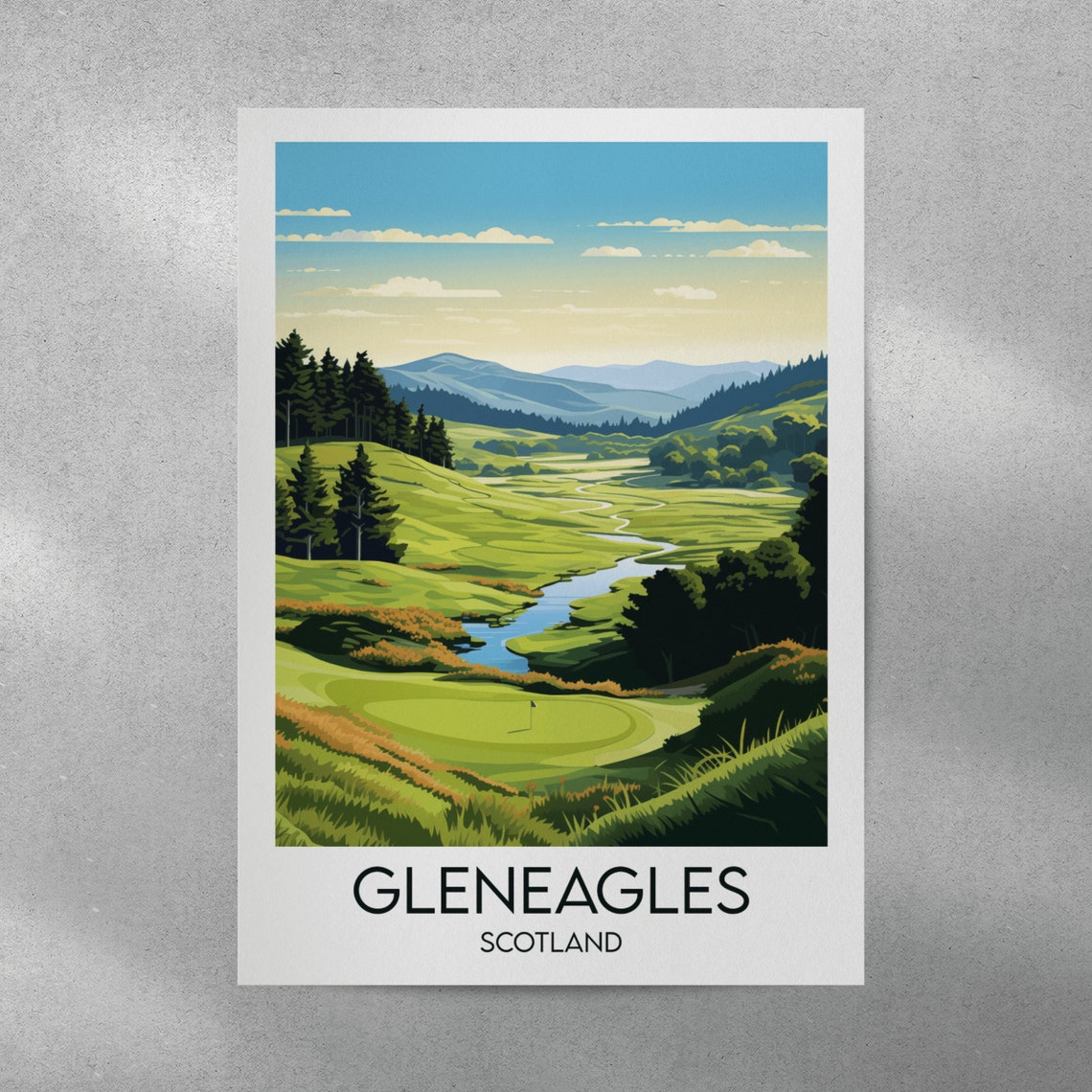 Gleneagles Scotland Rolling Golf Course Valley Vintage Poster - Image 4