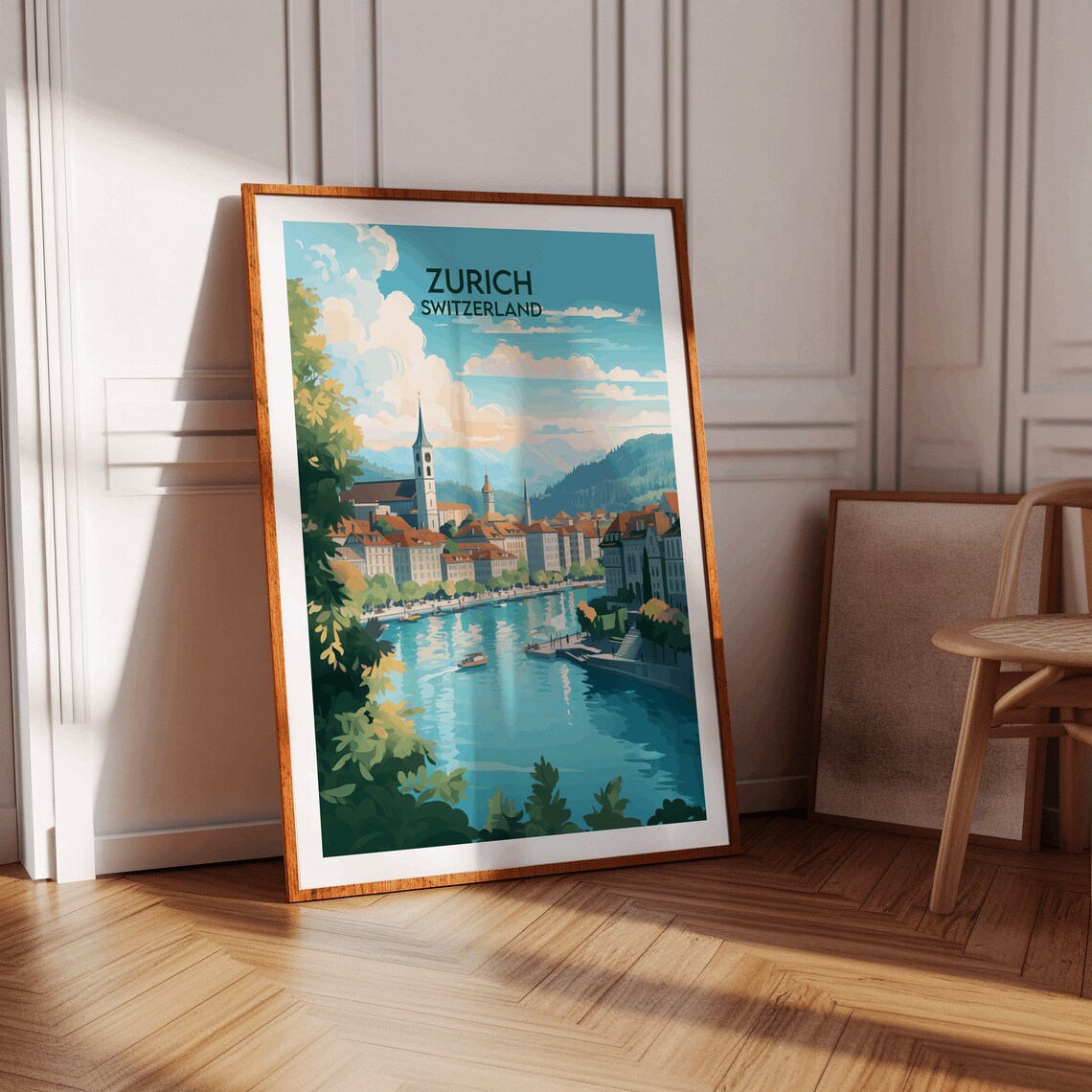 Zurich Switzerland Old Town River Spires Hills View Travel Poster - Image 2