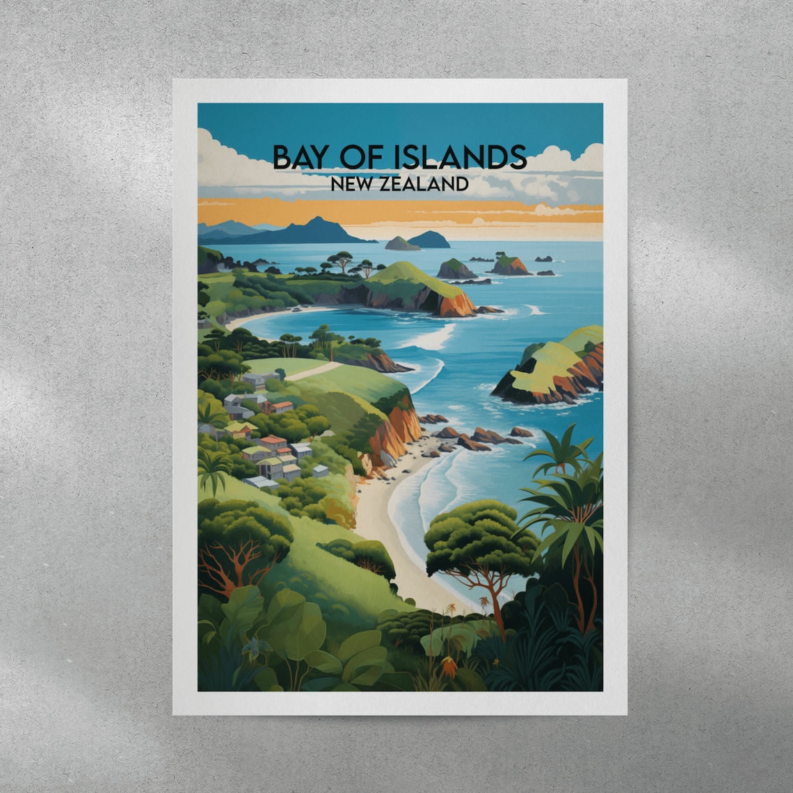 Bay of Islands New Zealand Lush Coastal Hills Sunset Travel Poster - Image 3
