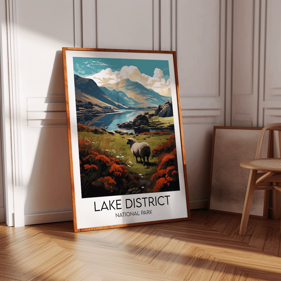 Lake District National Park Sheep Valley Lake Mountain England Travel Poster - Image 3